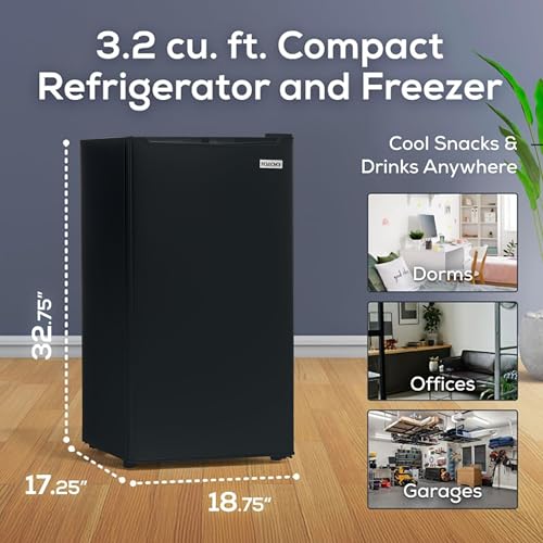 Igloo 3.2 Cu.Ft. Mini Fridge with Freezer - Single Door Compact Refrigerator with Glass Shelves for Homes, Dorms & Offices- Keep Snacks, Drinks & Frozen Foods Cool with Temperature Control Mini Fridge by Igloo - Used condition - US$145.59