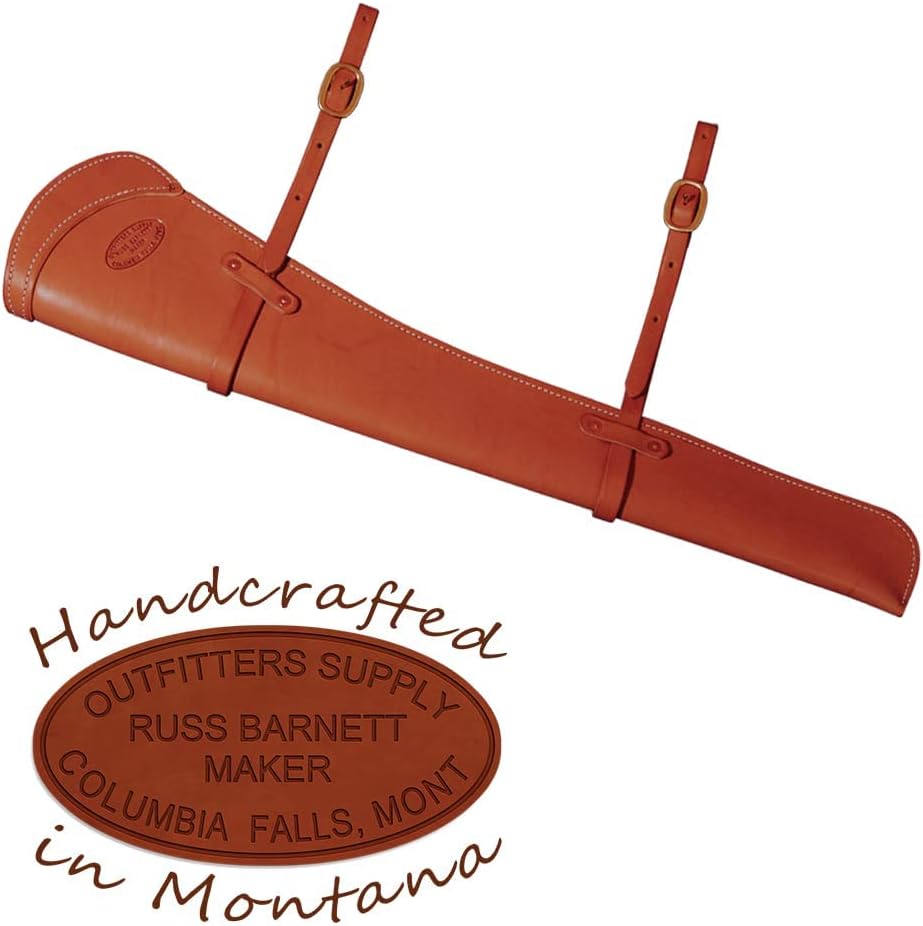 Outfitters Supply Guides Premium U.S. Tanned Leather Carbine Rifle Scabbard for Lever Action Rifles; SBR Scabbard; Attaches To Saddle, ATV/UTV With 52” Heavy Duty Straps