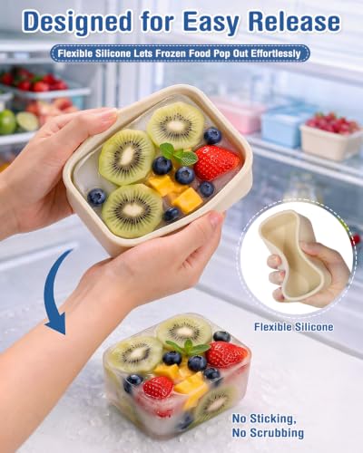Image of 8 PCS Silicone Freezer Molds with Lid, Silicone Soup Freezer Molds Meal Prep Containers ((1 Cup, 2 Cup) 10 Pcs)