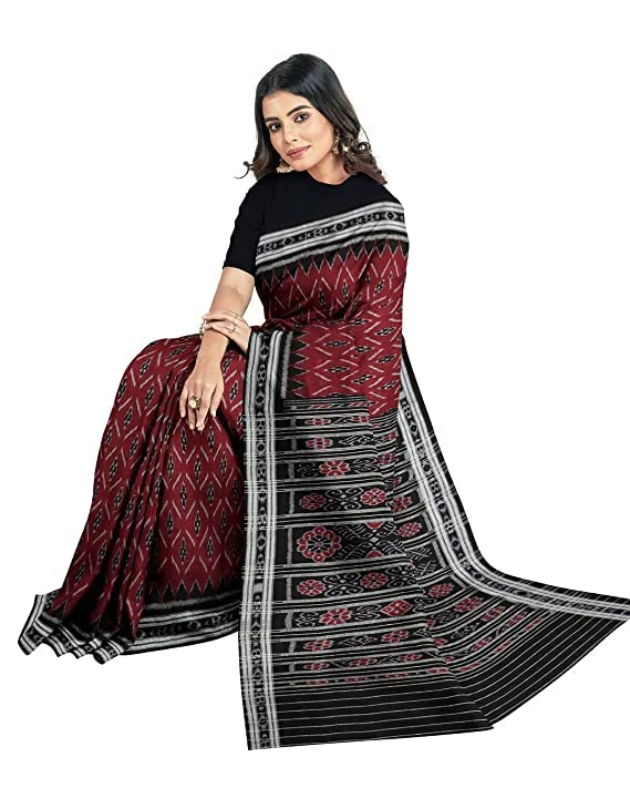 Image of Odisha Sambalpuri Handloom Ikat Women's Cotton Saree, Odisha Handloom Handmade Pure Cotton Khandua Saree, Ikkat Orissa Traditional Handloom Saree Without Blouse