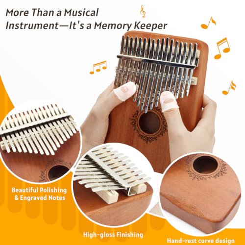 Image of 17 Key Kalimba Thumb Piano, Portable Mbira Instrument with Tuning Hammer & Study Guide, Gift for Adult Beginners and Music Enthusiasts - Butterfly Love Flower