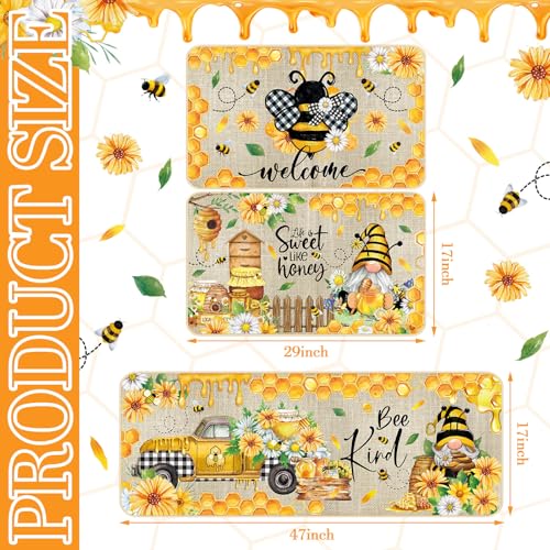 Timgle 3 Pcs Bee Kitchen Rugs Gnomes Rug Retro Style Non Slip Kitchen Print Floor Mat Washable Floor Comfortable Mat for Home Office Sink 17 x 29 Inch 17 x 47 Inch by Timgle - Used condition - Image 7