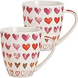 matches21 Jumbo Tassen Kaffeebecher Kaffeetassen Herzmotiv Herzen weiß rosa rot orange Porzellan 2er Set 14 cm 675 ml
