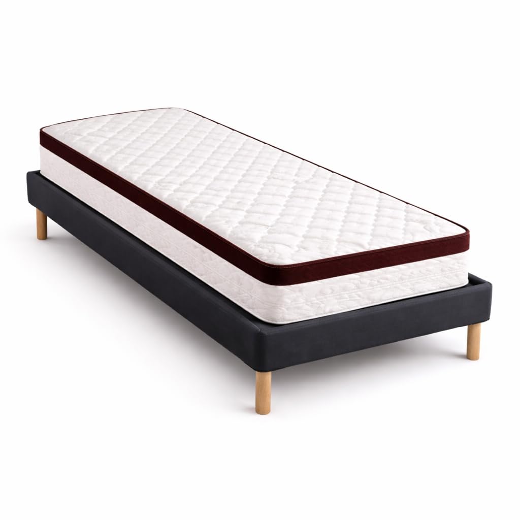 Nuit D'or Ensemble Sommier Tapissier et Matelas 100x200 cm - Couleur : Noir - Sommier Déhoussable avec Pieds 20 cm et Lattes Multiplis - Matelas Soutien Très Ferme Confort Enveloppant -