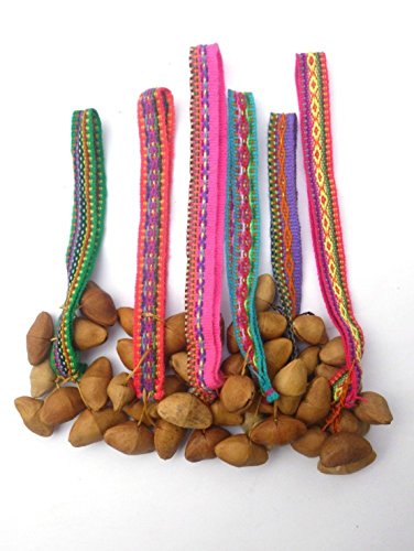 Six Colorful ceremonial Anklets with brazil nuts - Nice cheerful rattling anklet with Peruvian manta 6 Pack*003566*