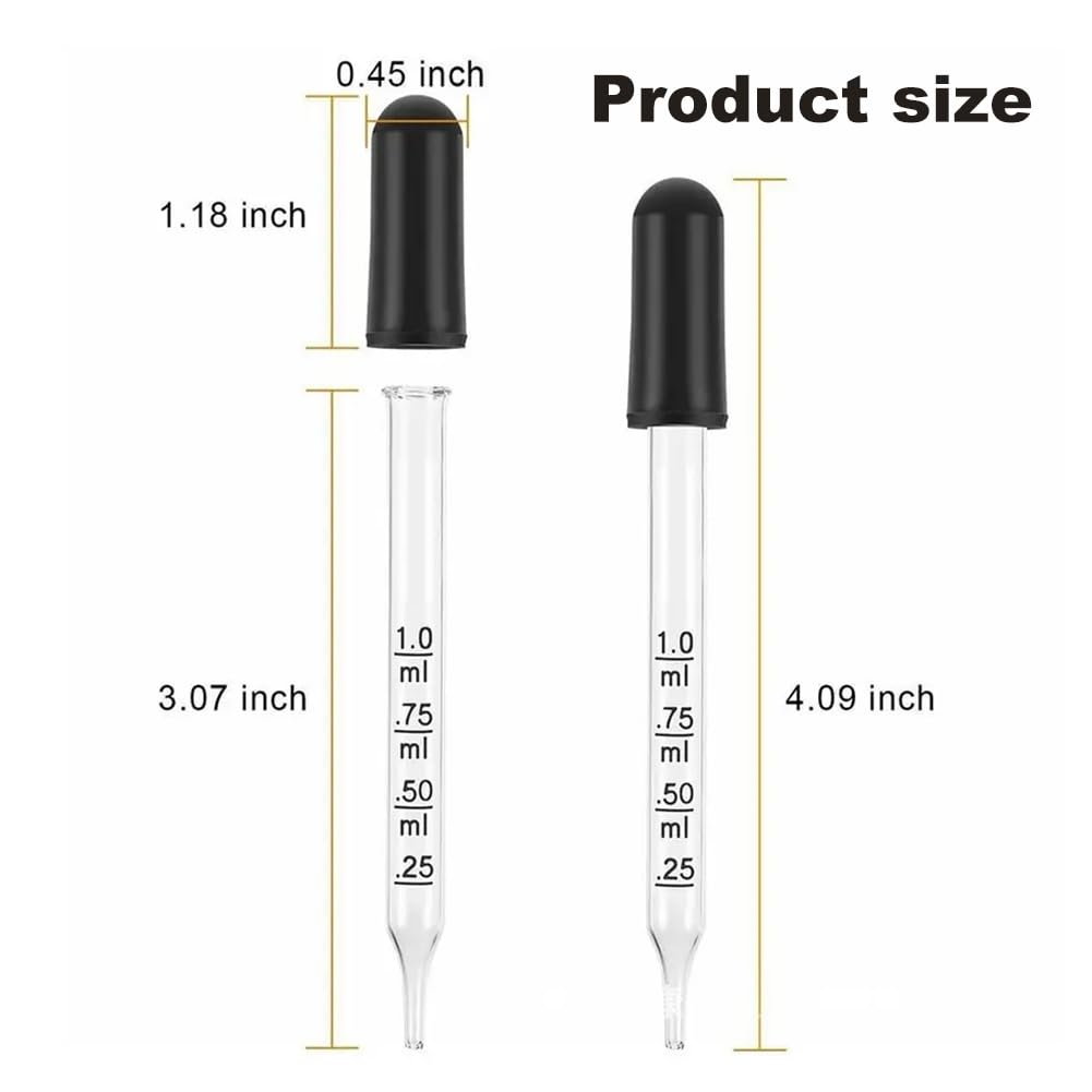 Szklana pipeta z kroplomierzem, 1 ml, szklana pipeta z gumową głowicą, kroplomierz do szkła, pipeta w płynie, pipeta kroplowa 1 ml, do olejków eterycznych, makijażu, do płynnych roślin