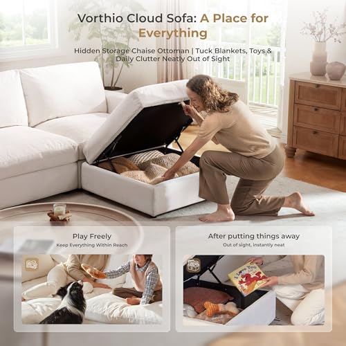 Image of Cloud Couch Sectional 146.5'' Oversized Modular Deep Seat Sofa U Shaped Comfy White Cloud Couch with Washable Cover for Living Room 4 Seater with 2 Ottoman