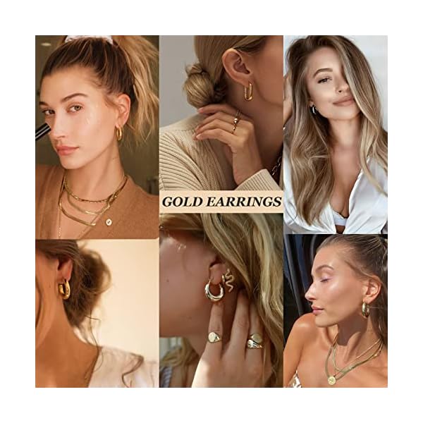 6 Pairs Chunky Gold Hoop Earrings Set for Women 14K Gold Plated Hypoallergenic Thick Open Huggie Hoop Set Jewelry for Christmas Gifts - Image 4