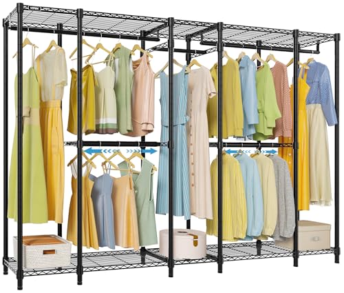89.8" Vipek V50 Basic Expandable Clothes Rack w/ 5 Hanging Rods & 6 Wire Shelves (Black) - image 1