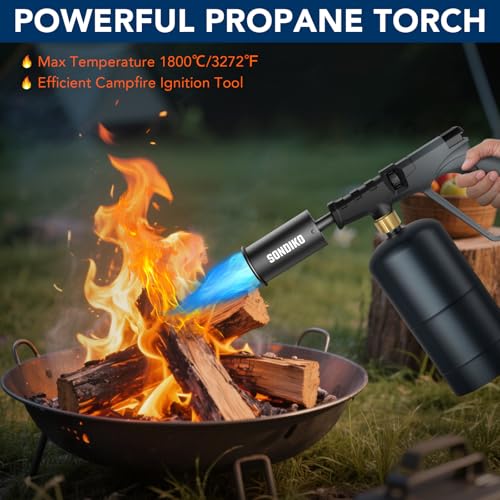 Image of Sondiko Powerful Propane Torch Gun, Cooking Torch for Sous Vide, Charcoal Starter and Steak Searing, Adjustable Kitchen Torch, Best for Outdoor BBQ Party and Camping, Gray & Black(Tank Not Included)