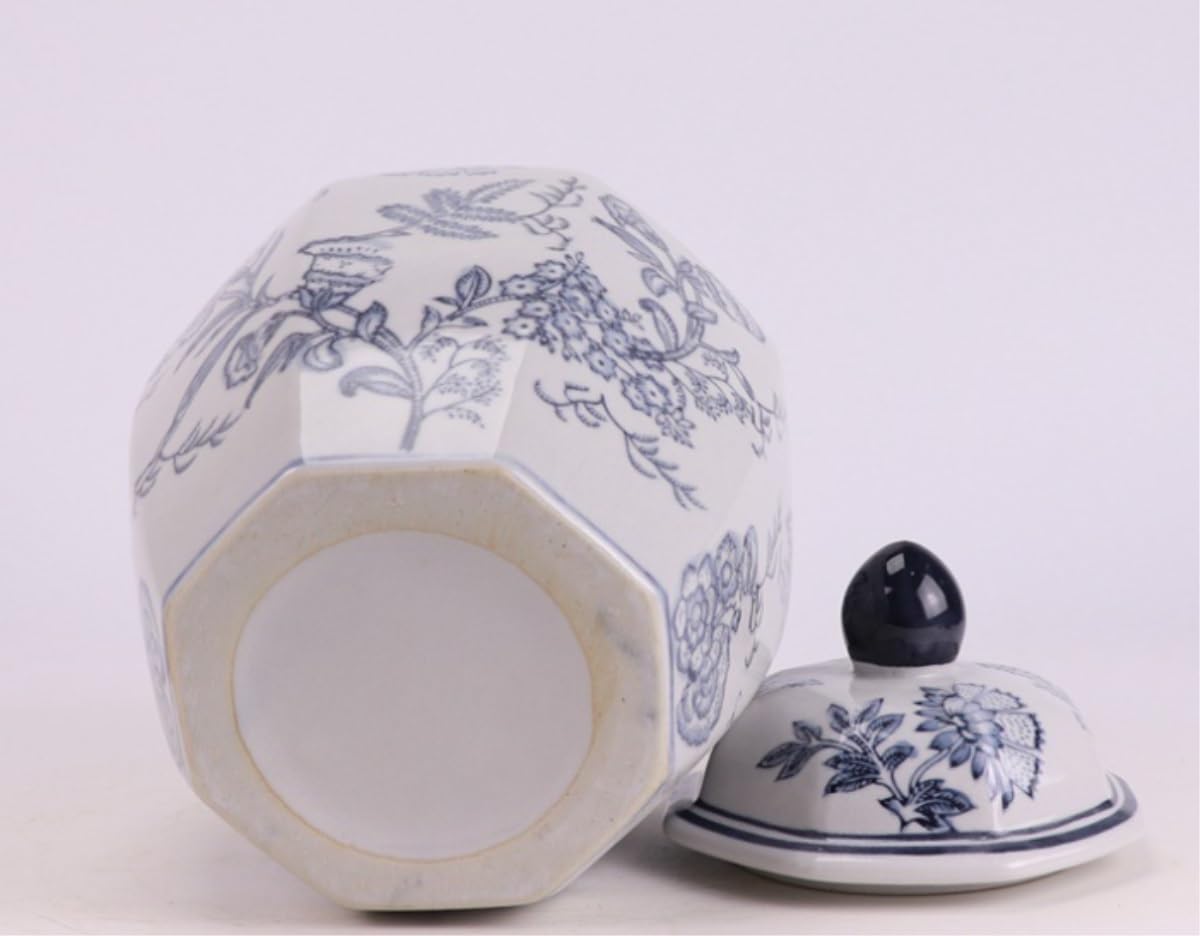 Food Storage Jar,Decorative Jar Ginger Jar Vase Decor White and Blue Floral Chinoiserie Jar Ginger Jar Tea Storage Decorative Home Decor Jar Ginger Jars Storage,Blue-16 * 25Cm