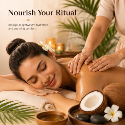 Image of AROMATICO Coconut Massage Oil for Body Massage, Lightweight Moisturizing Body Oil, Spa Massage Oil for Dry Skin, Relaxing Routine and Daily Body Care - 300ml