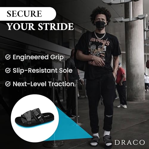 DracoSlides Reflective Slides for Men and Women, Wrapped in Reflective 3M with Adjustable Straps for Wide/Narrow Feet, Sandals with Arch Support & Slip Resistant, Men & Women Footwear, Black 6
