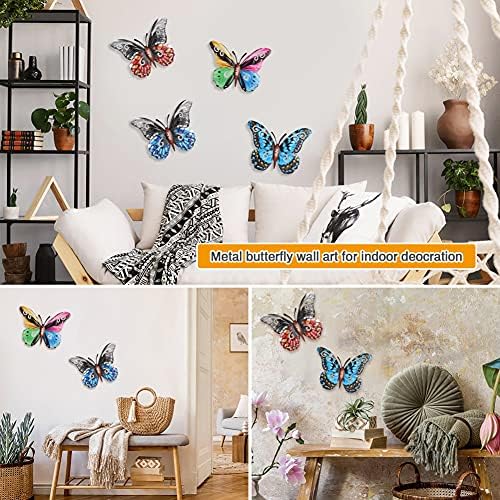 Achort 4PCS Metal Butterfly Wall Art Decor 3D Butterfly Hanging Wall Deocrations Colourful Garden Wall Sculptures Display Home Craft Gift for Bedroom Living Room Bedroom Office Indoor Outdoor