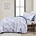 WONGS BEDDING Blue Quilt Set Queen Size, 3 Pieces Botanical Bedspreads Set Lightweight Microfiber Blue Toile Plants Pattern Coverlet Home Decor for All Seasons(96