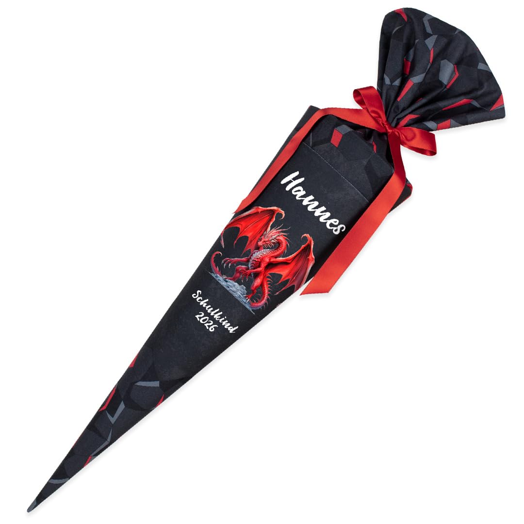 Kuschel Velvet Schultüte aus Stoff 70 cm 85 cm personalisierbar mit Wunschname Drache Jungs