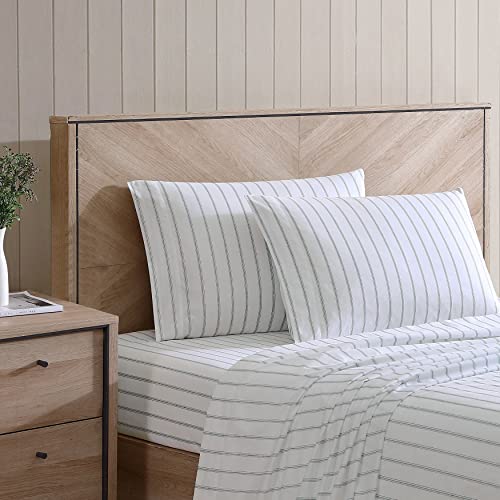 Image of Stone Cottage - King Sheets, Cotton Percale Bedding Set, Crisp & Cool Home Decor (Trenton Stripe Green, 4 pcs, King)