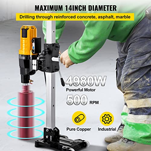 Vevor Core Drill Machine 355 Mm 14 Inches Core Drill Rig Powerful Rugged Diamond Concrete Core Drill 110V 500 R/Min Core Drill Rig With Stand Tool Wet Dry Concrete Brick Block Drilling 4980W #TOP2