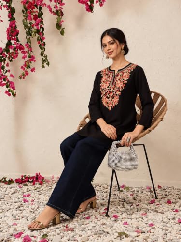 Image of QAZMI Women's Fiza Kashmiri A-Line Short Kurti