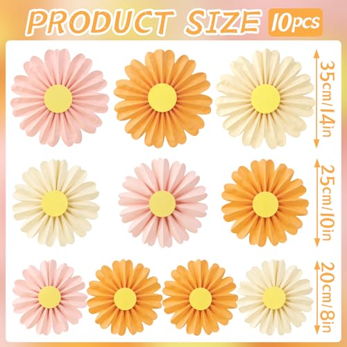 Image of SUNBEAUTY 10 Pcs Daisy Paper Flowers Decorations Pink and Orange Flower Party Decorations Paper Fans Decor Hanging Paper Fans for Birthday Wedding Baby Shower Spring Garden Party Bulletin Board