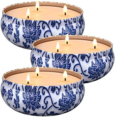 Laskey Citronella Candles Outdoor and Indoor 3 x 13.5 Oz, 3 Wick Scented Candles Gift Set, Aromatherapy Candles Natural Soy Wax Candle in Portable Travel Tin 3 Pack