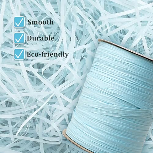 Raffia Ribbon for Crafts - Raffia Yarn Grass Twine for Gift Wrapping, DIY Decoration & More | Matte String Paper Rope for Crochet - 1/4'' Wide, 100 Yards, Baby Blue