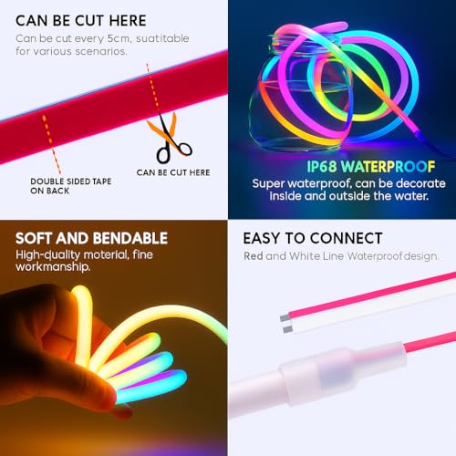 Image of NEWNESS Smart RGB Neon LED Strip Light 5 Meter with Remote | Flexible IP65 Waterproof Silicone Rope Light for Bedroom, Ceiling, Gaming Room, Party & Outdoor Decoration