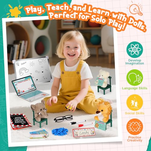 Alritz Pretend Play Teacher Set, School Stuff, Role Play Preschool Learning Activities Classroom Set for Girl Boys Include Dolls, Toy Laptop, Black Board, Birthday Gift 5 6 7 8 9+ Years Old - Image 7