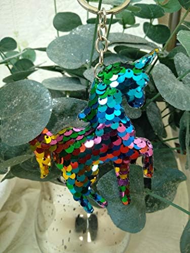CrownOfRibbons Unicorn Keyring, Rainbow Girls Suitcase luggage accessory, Sequin Sparkles