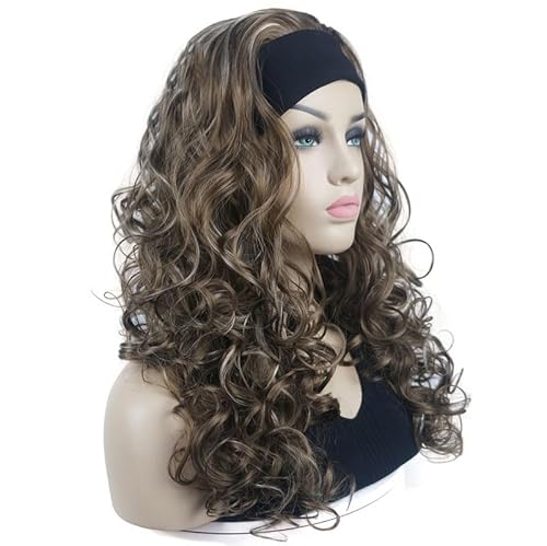Wjnvfioo Long 3/4 Half Wig With Orange Red Headband Women's