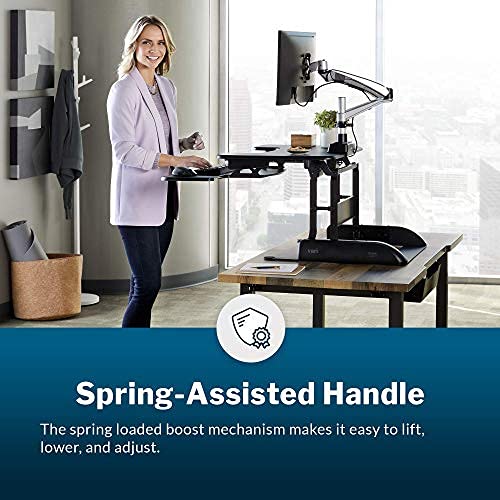 Image of Vari VariDesk Pro Plus 30 Height Adjustable Standing Desk Converter for Home Office - Sit to Stand Desk with 11 Height Settings, Spring-Assisted Lift, and Weighted Base - Fully Assembled, Black