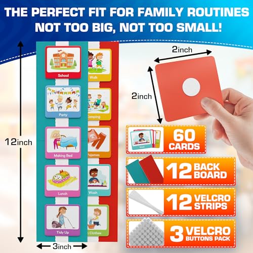 Premium 60 pcs Visual Schedule for Kids with Autism12 bords Black Bag Reward Chart Chore Bedtime Routine Toddlers Timetable Autistic Children Wall Planner Daily ADHD at Home School Learning Materials - Image 3