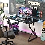 Gaming Desk Z Shaped 40 Inch Gamer Workstation, Home Computer Carbon Fiber Surface Gaming Desk PC Table with Headphone Hook, Carbon Fiber Black - Image 2