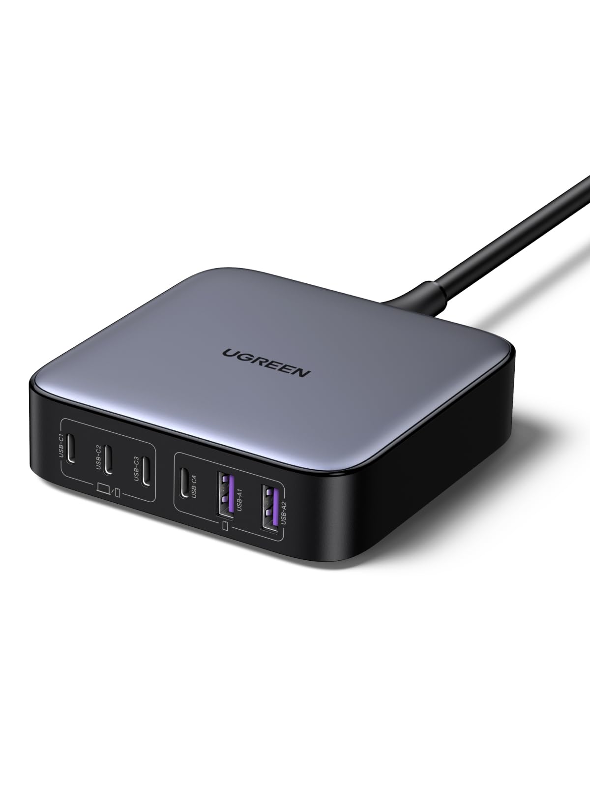 UGREEN Nexode 200W 6 Ports Chargeur USB C Rapide Bureau GaN II 100W 65W Compatible avec iPhone 17 Pro Max Air 16 15 14 13 MacBook Pro Air M4 M3 M2 M1 Galaxy S25 S24 S23 2M Câble Alimentation Inclus