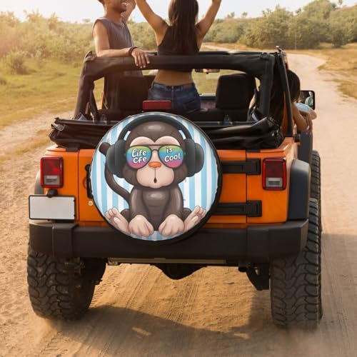 Image of Delerain Spare Tire Cover Cute Monkey Wheel Covers Sun Protection Waterproof for Jeep Truck RV Trailer SUV and Many Vehicle (14 Inch for Diameter 23 inch-27 inch)