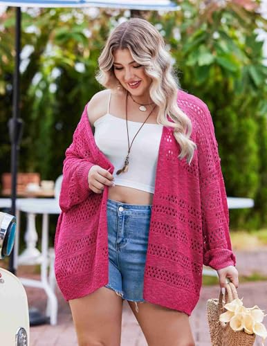 Image of IN'VOLAND Womens Plus Size Crochet Cardigan Lightweight Long Sleeve Open Front Oversized Boho Sweaters Kimonos