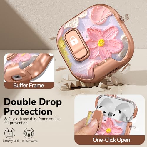 Image of for AirPods 4 Case 2024 with Safty Lock-Oil Painting | As Phone Stand, for Women Girly, with Keychain & Cleaner Kit,Two-Piece Design,Support Wireless Charging,Clear TPU+PC Material