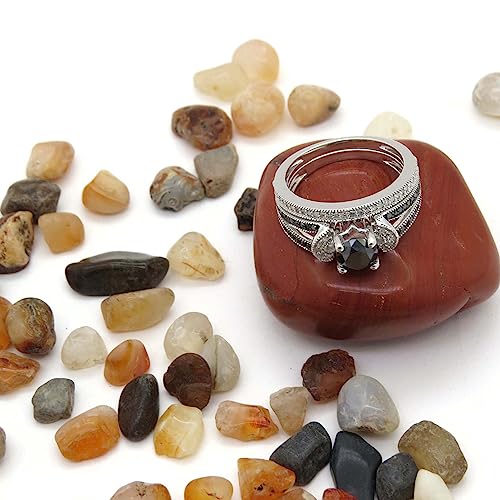 Dazzlingrock Collection 6mm Round Black Diamond & White Diamond Solitaire Style Collar Split Shank Wedding Ring Set for Her in 925 Sterling Silver2