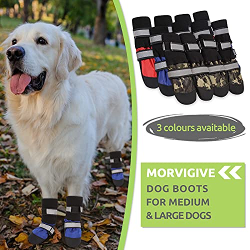 Morvigive Medium Large Dog Boots Waterproof Pet Shoes, Adjustable Winter Dog Booties With Nonslip Sole & Reflective Straps, Outdoor Warm Fleece Pet Paw Protector For Rain Snow & Cold Weather Blue S #TOP1