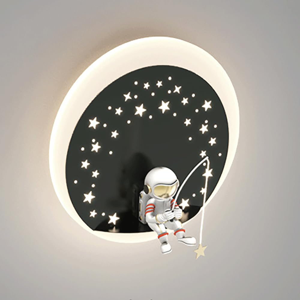 Lámpara de pared de astronauta LED de 12W con metal negro para cuarto de niños