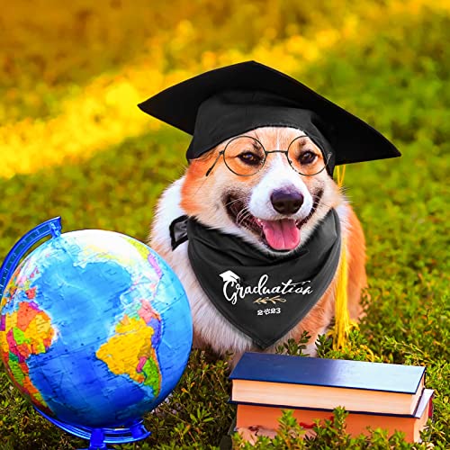 2 Pieces Pet Graduation Caps Black Dog Graduation Hats With Grad 2023 Dog Graduation Bandana Scarf Pet Cosplay Glasses Set For Small Medium Large Dogs Cats Graduation Party Dress Costume Accessory #TOP1