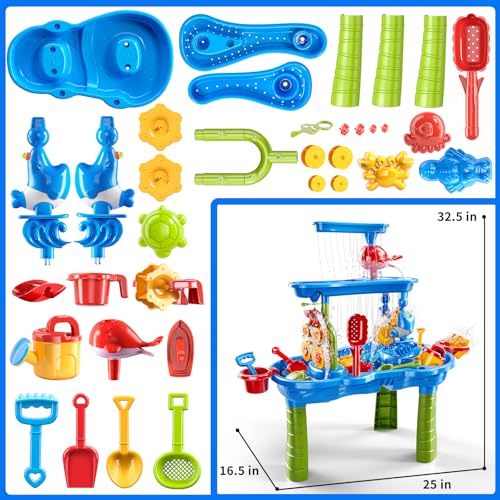 NIPLOOOW Water Table for Toddlers 3-5, 3-Tier Kids Sand Water Table, Water and Sand Activity Sensory Table Summer Beach Outside Toys Backyard for Kids Toddlers Age 3 4 5 6 7 8