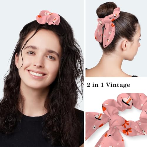 Image of Women's Working Caps Bouffant Surgical Cap with Bow Scrunchies Little Daisy Art Paint Ponytail Holder Tie Back Scrub Hat
