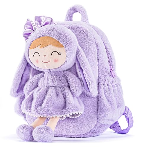 Image of Gloveleya Back to School Gifts for Girls Bunny Toddler Backpack Plush Bag Baby Gift for Girl 2+ Years Old with Detachable Purple Rabbit Doll