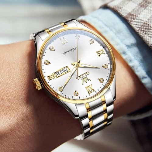 Image of OLEVS Automatic Watches for Men Self Winding Mechanical Wristwatch Luxury Business Dress Stainless Steel Luminous Waterproof Calendar Mens Watch