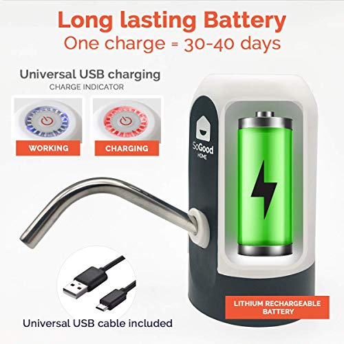 Water Dispenser 5 Gallon Bottle By Sogood - Carrying Pouch And 2 Hoses - Water Gallon Dispenser - Automatic Drinking Water Pump Portable - Bpa Free - Usb Charging - Ideal For Outdoor Or Kitchen #TOP5