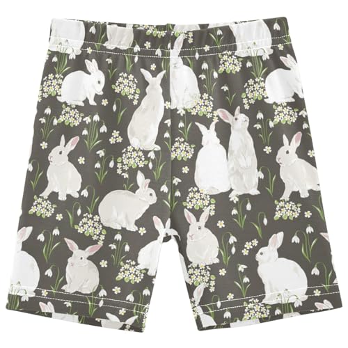 Dallonan Girls Dance Shorts, Toddler Biker Shorts Cartwheel Under Dress Rabbit in Bloomy Garden Kids Biking Clothes 4-10Y Multi