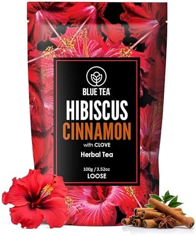 BLUE TEA - Hibiscus Tea - 3.52 Oz (100+ Cups) Cinnamon - Loose | SKIN GLOW ENHANCING TEA | Herbal Tea - Flower Based - Caffeine Free - Vegan - Gluten - Free - Tangy Flavour | Zipper Packaging