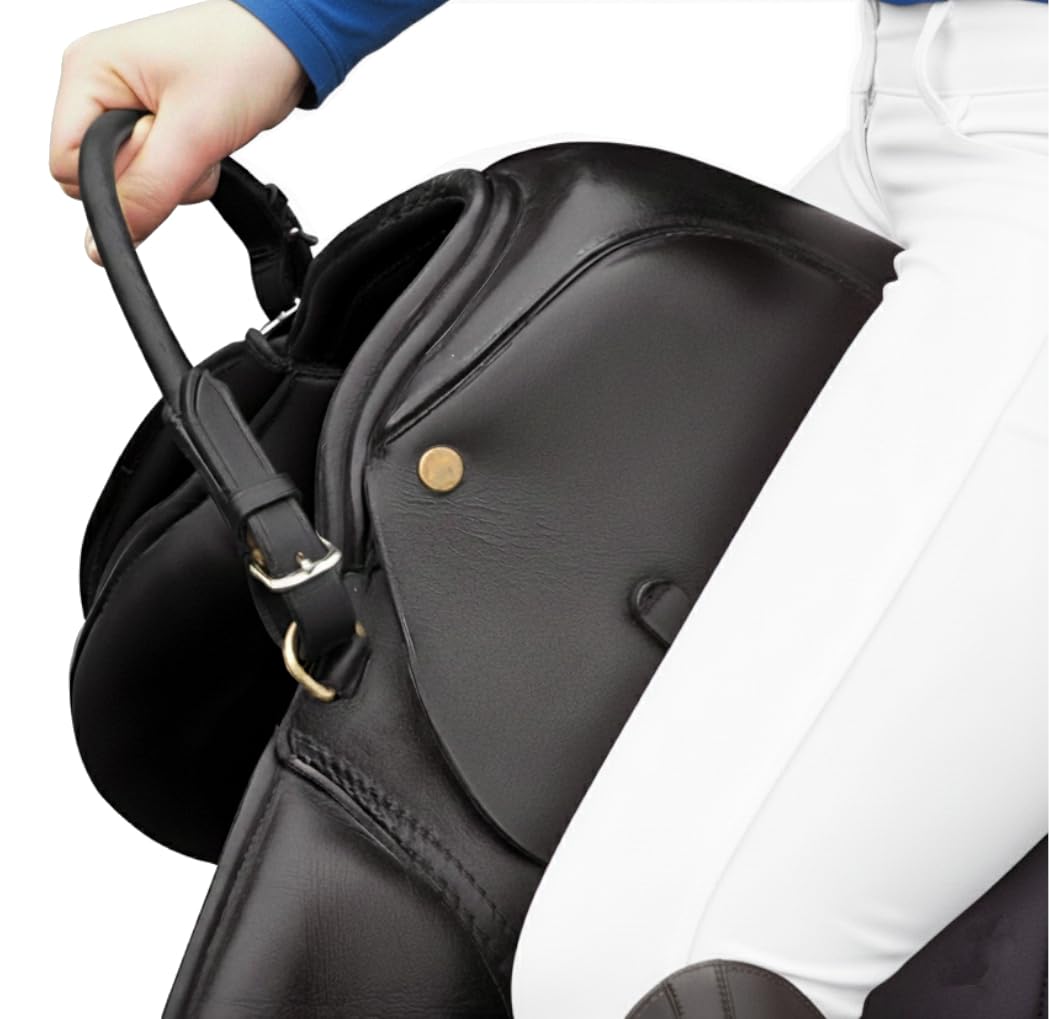 Correa para sillín de piel cosida redonda – Asa de sillín para un agarre seguro al montar a caballo, 35 cm (negro)