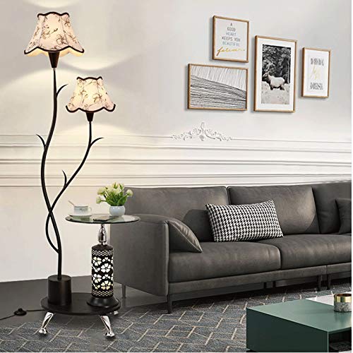 Lámpara de pie moderna de tela en color negro con mesa de café integrada para sala de estar 7